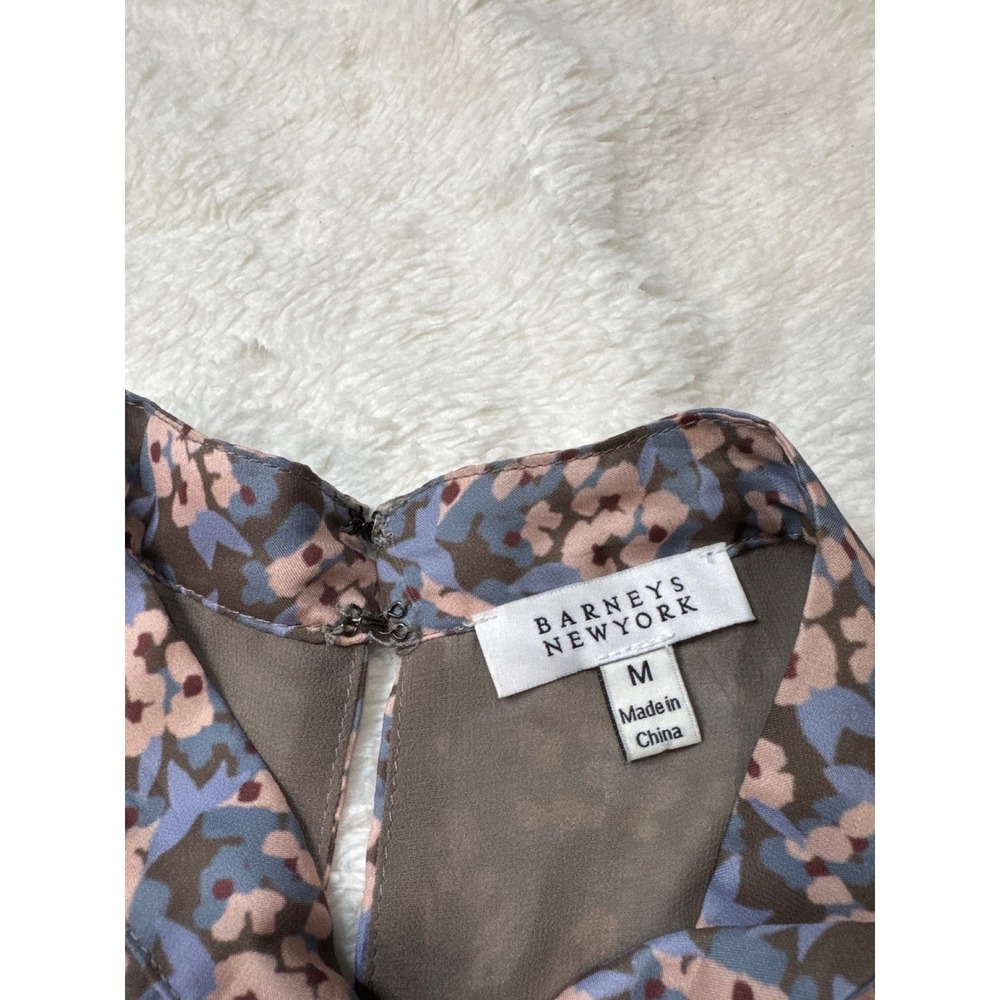 Barneys New York Dress Womens M Blue Floral Good Tie Neck Long Sleeve - Picture 4 of 5